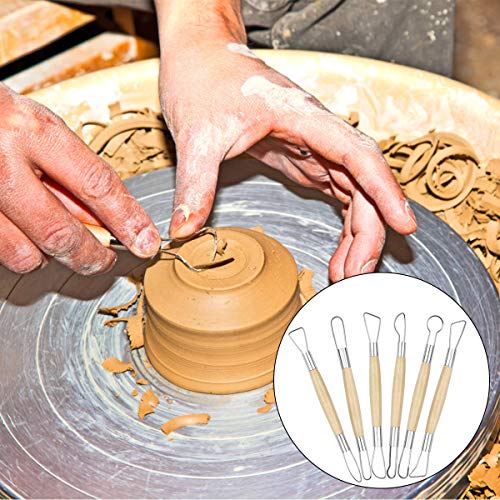 6 Pcs Clay Sculpting Tools Set Pottery Clay Modelling Carving Tool Double Ended Stainless Steel Pottery Ribbon Sculpture Cutter with Wooden Handle for Pottery Ceramics Sculpture Carving DIY Craft