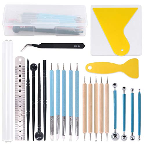 Keadic 24Pcs Polymer Modeling Clay Sculpting Tools Set, Dual-Ended Ball Stylus Dotting Tools, Silicone Clay Sculpting Tools for Cake Fondant Decoration and Nail Art, Pottery Clay Craft