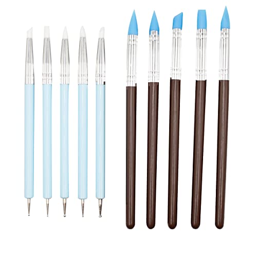 MMOBIEL 10x Silicone Rubber Clay Sculpting Tools - Silicone Rubber Paintbrush and Modeling Ball Dotting Tool for Pottery Craft and DIY Handicraft Nail Art