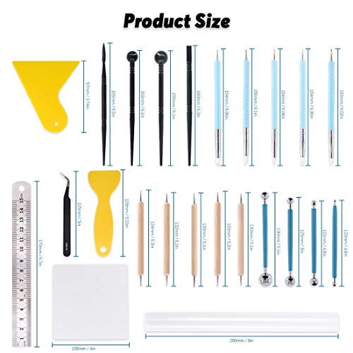 Keadic 24Pcs Polymer Modeling Clay Sculpting Tools Set, Dual-Ended Ball Stylus Dotting Tools, Silicone Clay Sculpting Tools for Cake Fondant Decoration and Nail Art, Pottery Clay Craft