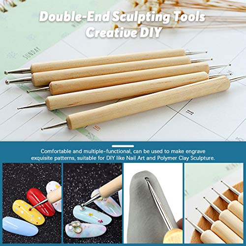 Keadic 24Pcs Polymer Modeling Clay Sculpting Tools Set, Dual-Ended Ball Stylus Dotting Tools, Silicone Clay Sculpting Tools for Cake Fondant Decoration and Nail Art, Pottery Clay Craft