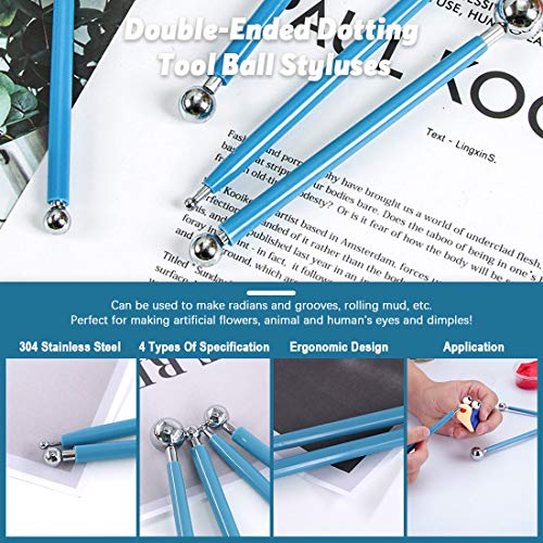 Keadic 24Pcs Polymer Modeling Clay Sculpting Tools Set, Dual-Ended Ball Stylus Dotting Tools, Silicone Clay Sculpting Tools for Cake Fondant Decoration and Nail Art, Pottery Clay Craft
