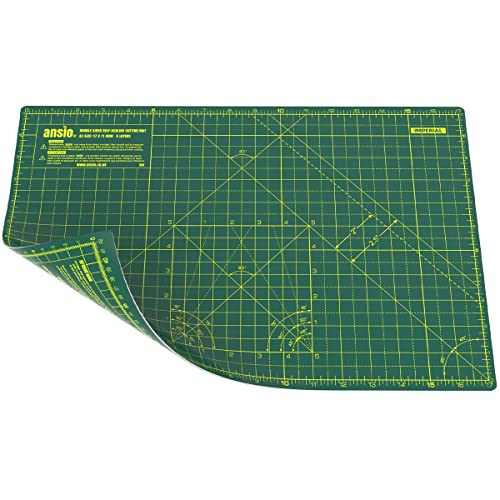 ANSIO Craft Cutting Mat Self Healing A3 Double Sided 5 Layers - Quilting, Sewing, Scrapbook, Fabric & Papercraft - Imperial/Metric 17 Inch x 11 Inch / 42cm x 27cm - Green/Green