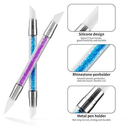 cobee Nail Art Acrylic Pen Brushes, 5PCS Silicone Nail Art Sculpture Pen with Gel Nail Brush Rhinestone Nail Polish Carving Pens Silicone Head Acrylic Handle Nail Art Brushes Rubber Tip Nail Brush