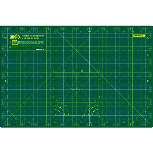 ANSIO Craft Cutting Mat Self Healing A3 Double Sided 5 Layers - Quilting, Sewing, Scrapbook, Fabric & Papercraft - Imperial/Metric 17 Inch x 11 Inch / 42cm x 27cm - Green/Green