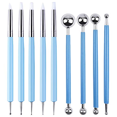 Fodlon Clay Sculpting Tool Set, Double-end Art Dotting Tool Hand Craft Accessories 9pcs Cake Decorating Tools Clay Modelling Tool Kit for Pottery Ceramic Shaping Painting Nail Beauty Art DIY