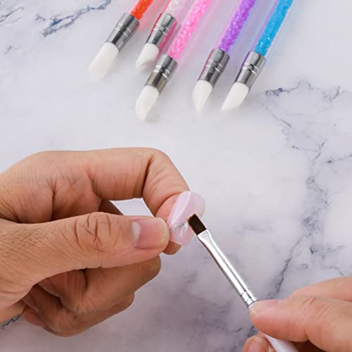 cobee Nail Art Acrylic Pen Brushes, 5PCS Silicone Nail Art Sculpture Pen with Gel Nail Brush Rhinestone Nail Polish Carving Pens Silicone Head Acrylic Handle Nail Art Brushes Rubber Tip Nail Brush