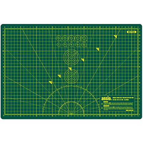 ANSIO Craft Cutting Mat Self Healing A3 Double Sided 5 Layers - Quilting, Sewing, Scrapbook, Fabric & Papercraft - Imperial/Metric 17 Inch x 11 Inch / 42cm x 27cm - Green/Green