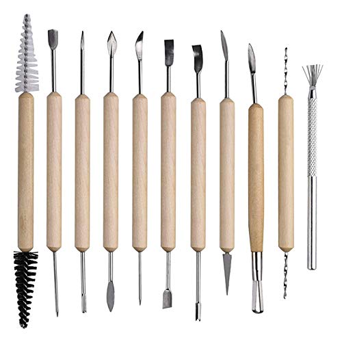 Polymer Clay Tools for Adults, 11pcs Pottery Sculpting Tools Clay Sculpting Tools Wooden Pottery Carving Tool Set Ceramic Tools for Shapers and Modeling Embossing Art DIY Pottery Tools for Adults