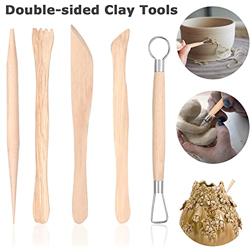 Clay Tools, Polymer Clay Tools,10PCS Clay Modelling Tools Kit, Wooden Clay Sculpting Tools, Kids Pottery Kit for Dot Lines Emboss in Clay Ceramics Paper Flower Art.