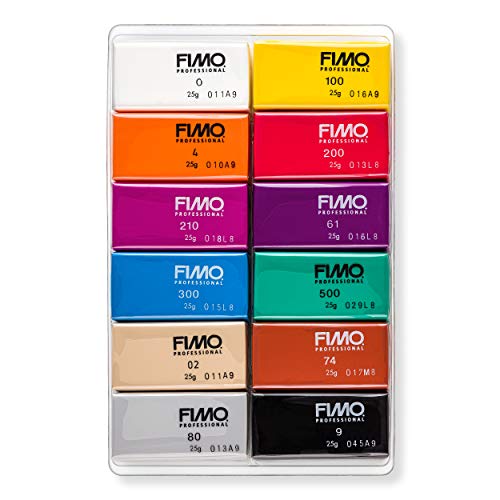 STAEDTLER 8043 C12-1 FIMO Professional Oven-Hardening Polymer Modelling Clay - Assorted Colours (Pack of 12 x 25g Blocks)