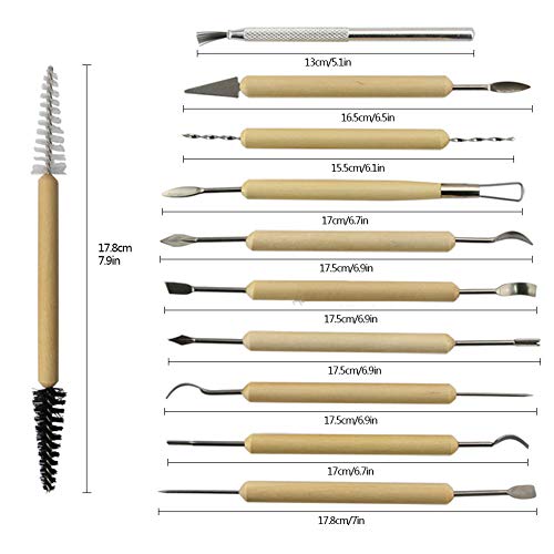 Polymer Clay Tools for Adults, 11pcs Pottery Sculpting Tools Clay Sculpting Tools Wooden Pottery Carving Tool Set Ceramic Tools for Shapers and Modeling Embossing Art DIY Pottery Tools for Adults