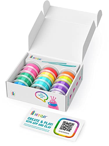 Hey Clay E73361 Monsters Set-Colourful Modeling Kids-Air Dry Clay Kit 15 cans and Sculpting Tools with Fun Interactive Instructions App, Multicoloured