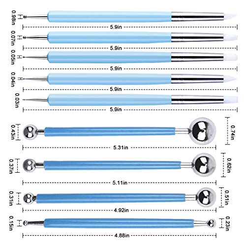 Fodlon Clay Sculpting Tool Set, Double-end Art Dotting Tool Hand Craft Accessories 9pcs Cake Decorating Tools Clay Modelling Tool Kit for Pottery Ceramic Shaping Painting Nail Beauty Art DIY