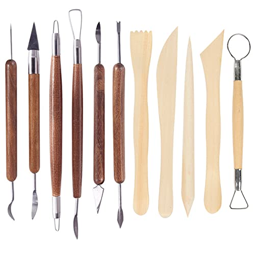11Pcs Clay Sculpting Tools, Wax Carvers Tools, DY.2ten Double-Ended Stainless Steel Wax Clay Sculpting Carving DIY Tools, Clay Model Pottery Tools Set, Wooden Pottery Carving Tool for Art Crafts