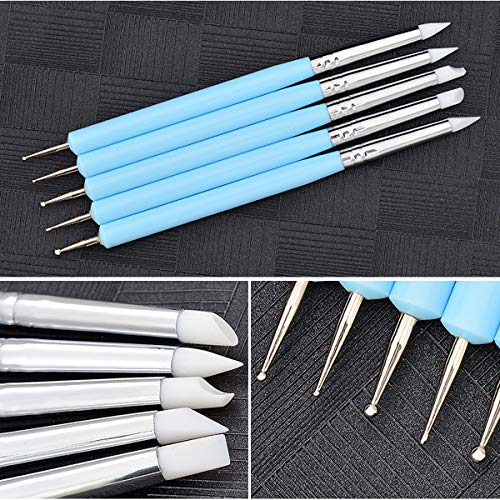 Fodlon Clay Sculpting Tool Set, Double-end Art Dotting Tool Hand Craft Accessories 9pcs Cake Decorating Tools Clay Modelling Tool Kit for Pottery Ceramic Shaping Painting Nail Beauty Art DIY