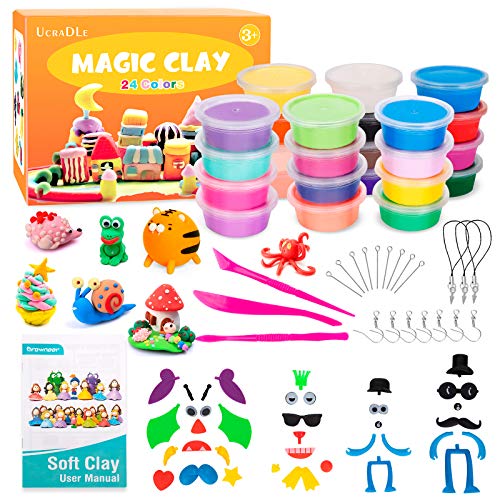 Ucradle Air Dry Clay, 24 Colours Magic Clay Modelling Clay, Ultra Light Dough With Sculpting Tools, Animal Decoration Accessories, Creative DIY Crafts For Boys Girls, Birthday Gift