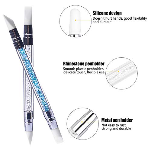Hanyousheng 5Pcs Silicone Nail Art Sculpture Pen, Dual Tipped Silicone Rhinestone Nail Polish Carving Pen, Nail Art DIY Decoration Tool Nail Polish Brush Dotting Salon Tool Set