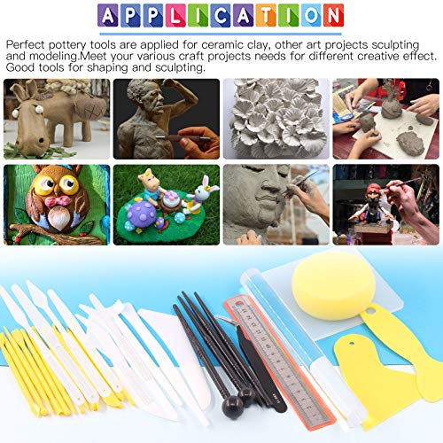 Glarks 36Pcs Carving Modeling Clay Sculpting Tools Set Including Plastic Modeling Tools, Yellow Crafts Clay Modeling Tools and Clay Sculpting Tools for Embossing Art, Coloring, Nail Art Painting