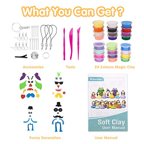 Ucradle Air Dry Clay, 24 Colours Magic Clay Modelling Clay, Ultra Light Dough With Sculpting Tools, Animal Decoration Accessories, Creative DIY Crafts For Boys Girls, Birthday Gift