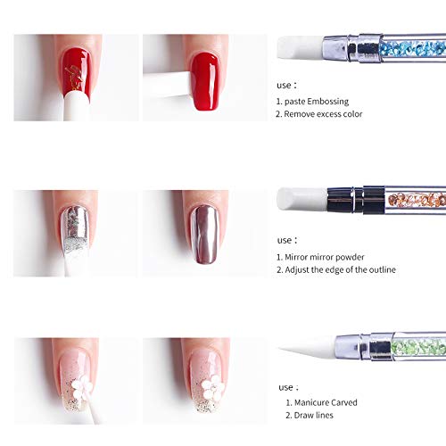 Hanyousheng 5Pcs Silicone Nail Art Sculpture Pen, Dual Tipped Silicone Rhinestone Nail Polish Carving Pen, Nail Art DIY Decoration Tool Nail Polish Brush Dotting Salon Tool Set