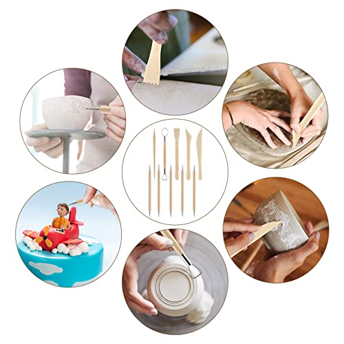 Grevosea 10 Pieces Polymer Clay Tools, Clay Sculpting Tools Clay Modelling Tools Wooden Clay Tools Pottery Tools Kit for DIY Art Crafts Modeling Shaping Carving Dotting Lines Emboss