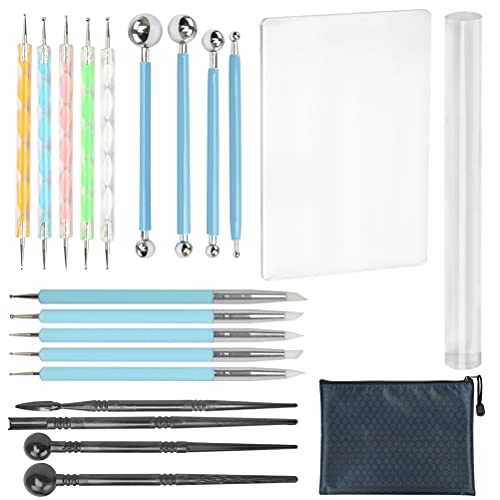 NA 20 PCS Polymer Clay Tools, Polymer Modeling Clay Sculpting Tools Set, Ball Stylus Dotting Tools Reusable Clay Pottery Tools with Storage Bag for Pottery Clay Modeling Embossing Nail Art DIY