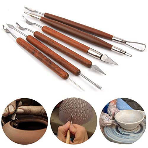 11Pcs Clay Sculpting Tools, Wax Carvers Tools, DY.2ten Double-Ended Stainless Steel Wax Clay Sculpting Carving DIY Tools, Clay Model Pottery Tools Set, Wooden Pottery Carving Tool for Art Crafts