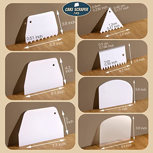 Teenitor 7 Pcs Plastic Cake Edge Scrappers Cutters Smoother Tool Set, Dough Scraper & Cake Scraper Buttercream Smoother Shape Jagged Edge for Bread Baking Cake Enthusiast Beginner Professional Baker