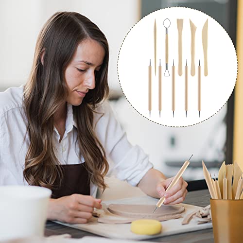 Grevosea 10 Pieces Polymer Clay Tools, Clay Sculpting Tools Clay Modelling Tools Wooden Clay Tools Pottery Tools Kit for DIY Art Crafts Modeling Shaping Carving Dotting Lines Emboss