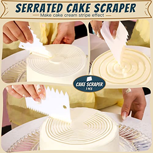 Teenitor 7 Pcs Plastic Cake Edge Scrappers Cutters Smoother Tool Set, Dough Scraper & Cake Scraper Buttercream Smoother Shape Jagged Edge for Bread Baking Cake Enthusiast Beginner Professional Baker