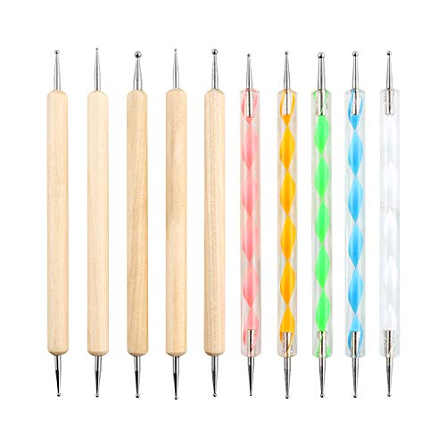 QWORK® Nail Dotting Pen, Dotting Painting Pen, Polish Carving Tool, Dotting Tools Set for Nail Art, Embossing Pattern, Clay Sculpting,10PCS