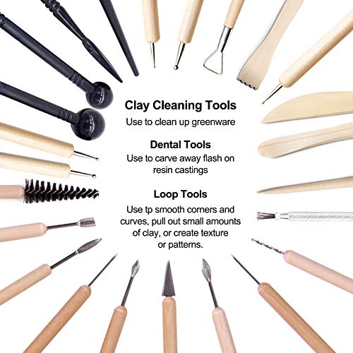 Clay Sculpting Tools, 30Pcs Ceramic Wooden Pottery Carving Tool Set, Pottery Clay Modeling Tool Kit with Portable Bag for Beginners Professional Art Crafts