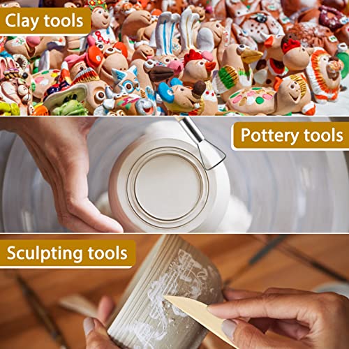 Grevosea 10 Pieces Polymer Clay Tools, Clay Sculpting Tools Clay Modelling Tools Wooden Clay Tools Pottery Tools Kit for DIY Art Crafts Modeling Shaping Carving Dotting Lines Emboss