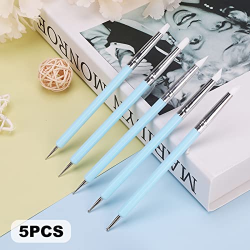 Clay Sculpting Tools Silicone Carving Set, 5pcs Soft Rubber Tip Modelling Pens, Paint Brushes for Pottery Sculpture Cake Fondant Decoration Nail Art Craft Carving Watercolour Painting, Fine Detailing