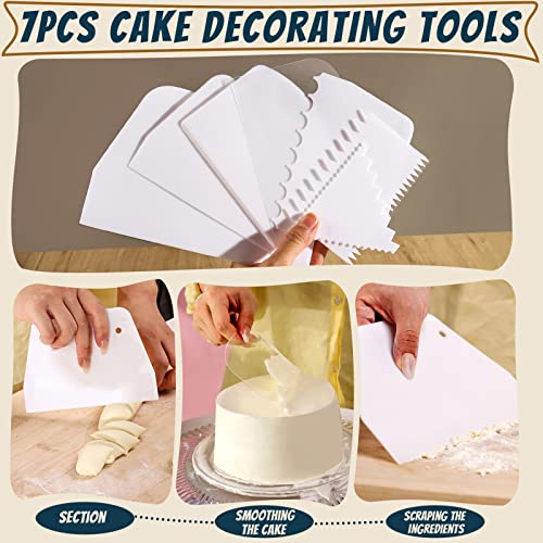 Teenitor 7 Pcs Plastic Cake Edge Scrappers Cutters Smoother Tool Set, Dough Scraper & Cake Scraper Buttercream Smoother Shape Jagged Edge for Bread Baking Cake Enthusiast Beginner Professional Baker