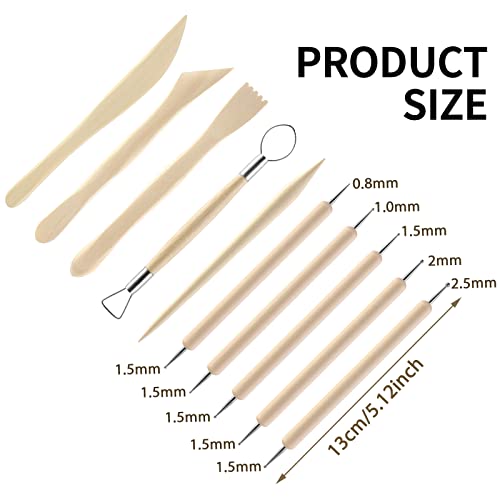 Grevosea 10 Pieces Polymer Clay Tools, Clay Sculpting Tools Clay Modelling Tools Wooden Clay Tools Pottery Tools Kit for DIY Art Crafts Modeling Shaping Carving Dotting Lines Emboss