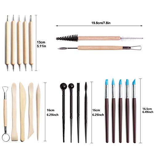 Clay Sculpting Tools, 30Pcs Ceramic Wooden Pottery Carving Tool Set, Pottery Clay Modeling Tool Kit with Portable Bag for Beginners Professional Art Crafts