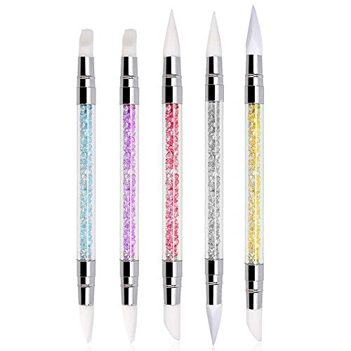 5Pcs Rhinestone Nail Art Brushes Silicone Nail Art Sculpture Pen Nail Art DIY Decoration Tool Nail Polish Brush Dotting Salon Tool Set
