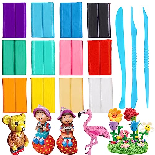 Polymer Clay, 12 Colors Modeling Clay, DIY Oven Bake Molding Clay for Kids with Sculpting Clay Tools, Art Craft Gift for Kids