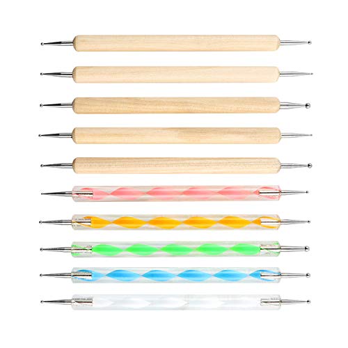 QWORK® Nail Dotting Pen, Dotting Painting Pen, Polish Carving Tool, Dotting Tools Set for Nail Art, Embossing Pattern, Clay Sculpting,10PCS