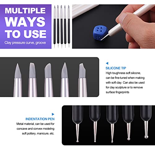 Clay Sculpting Tools Silicone Clay Carving Tool Set, 5pcs Soft Rubber Tip Modelling Pen Paint Brush for Pottery Sculpture Cake Fondant Decoration