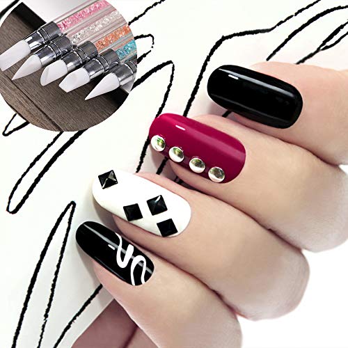 5Pcs Rhinestone Nail Art Brushes Silicone Nail Art Sculpture Pen Nail Art DIY Decoration Tool Nail Polish Brush Dotting Salon Tool Set