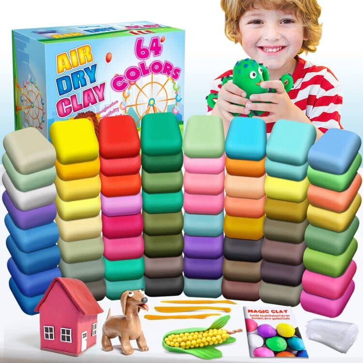 Air Dry Clay 64 Colors, Modeling Clay for Kids, DIY Molding Magic Clay for with Tools, Craft Kit for Kids Boys Girls, Toys Gifts for Age 3 4 5 6 7 8+ Years Old Boys Girls Kids