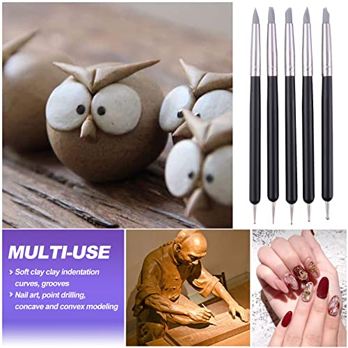 Clay Sculpting Tools Silicone Clay Carving Tool Set, 5pcs Soft Rubber Tip Modelling Pen Paint Brush for Pottery Sculpture Cake Fondant Decoration