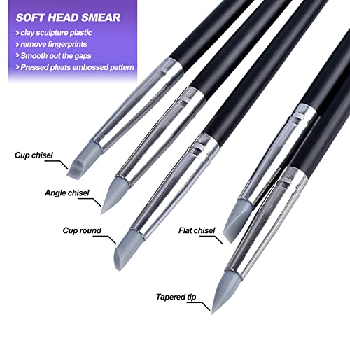 Clay Sculpting Tools Silicone Clay Carving Tool Set, 5pcs Soft Rubber Tip Modelling Pen Paint Brush for Pottery Sculpture Cake Fondant Decoration
