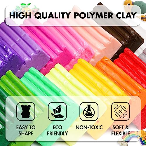 Fosslape Modelling Clay for Kids - 18 Colors (30.7 Grams x 18) Air Dry Clay for Kids & Adults with Clay Tools - Polymer Clay Set - Best Christmas, Birthday Gift for Kids - Air Drying Clay