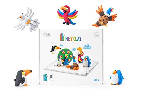 HEY CLAY Birds Set - Colourful Modeling Air Dry Clay for Kids - Air Dry Clay Kit 15 cans and sculpting tools with Fun Interactive Instructions App