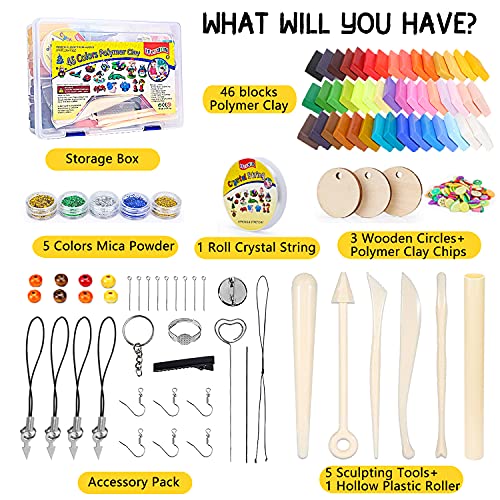 iFergoo Polymer Clay Set- 46 Colors Oven Bake Clay, 46 blocks Modeling Clay with Scuplting Tools and double layer storage box, Colorful Clay kit, Best gift for kids (Total 3.3 lb/1.5kg)…