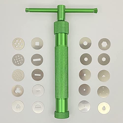 Techson Clay Extruder Kit, Stainless Steel Fondant Sugar Paste Exturder Gun with 20 Different Tips, Cake Decorating Tool Set (Green)